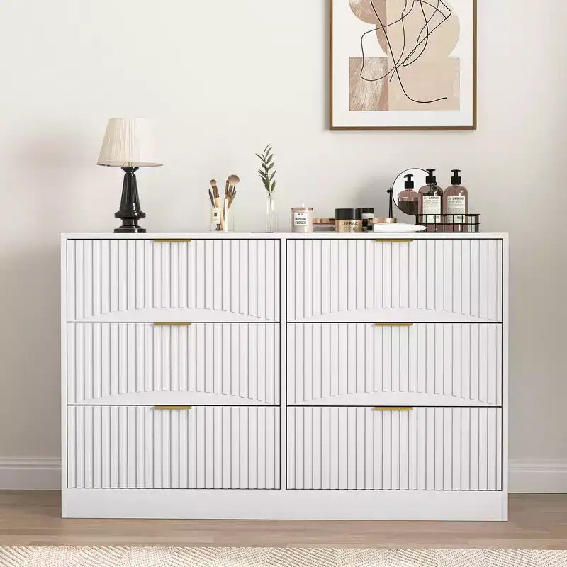 Kommode mit 6 Schubladen, modernes Sideboard mit Wellenmuster, Spanplatte, robuste Konstruktion, viel Stauraum