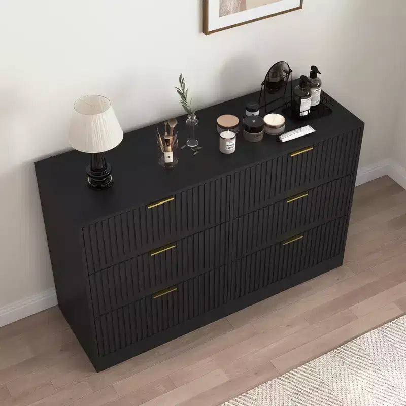 Kommode mit 6 Schubladen, modernes Sideboard mit Wellenmuster, Spanplatte, robuste Konstruktion, viel Stauraum