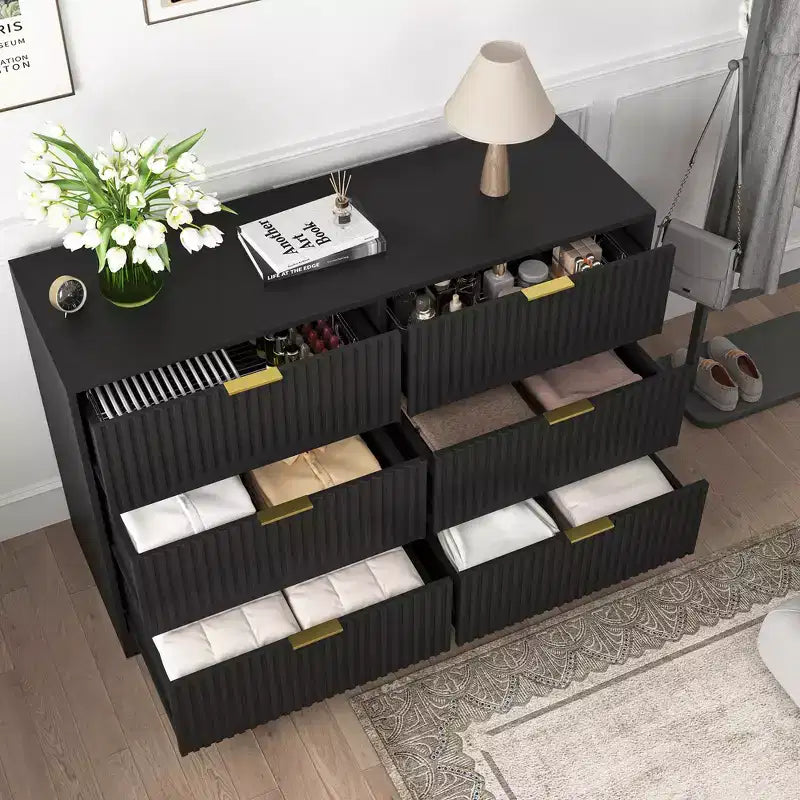 Kommode mit 6 Schubladen, modernes Sideboard mit Wellenmuster, Spanplatte, robuste Konstruktion, viel Stauraum