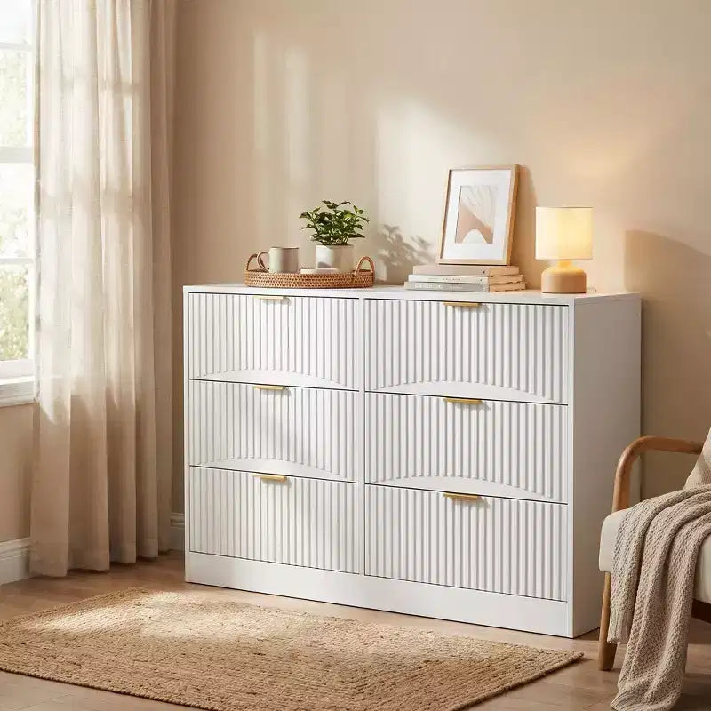 Kommode mit 6 Schubladen, modernes Sideboard mit Wellenmuster, Spanplatte, robuste Konstruktion, viel Stauraum