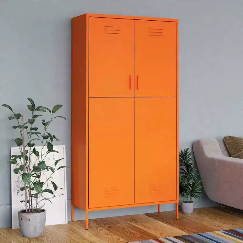 Kleiderschrank Orange Pulverbeschichteter Stahl Großer Kleiderschrank Rechteckig