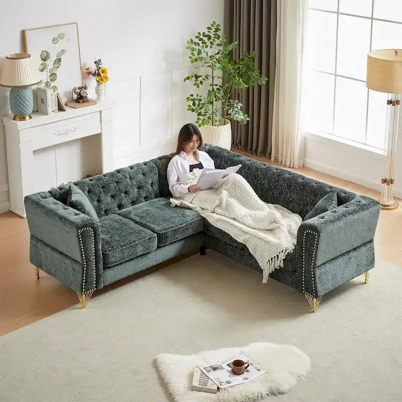 81.5 Chesterfield Chenille L-förmiges Ecksofa mit getufteter Rückenlehne