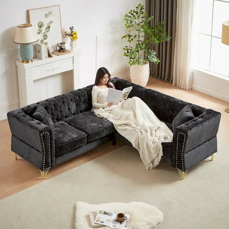 81.5 Chesterfield Chenille L-förmiges Ecksofa mit getufteter Rückenlehne