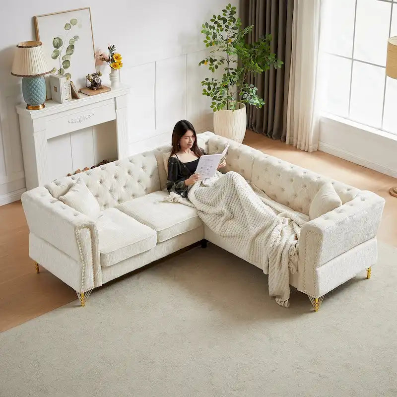 81.5 Chesterfield Chenille L-förmiges Ecksofa mit getufteter Rückenlehne