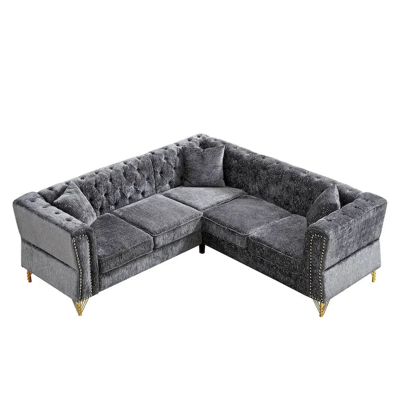 81.5 Chesterfield Chenille L-förmiges Ecksofa mit getufteter Rückenlehne