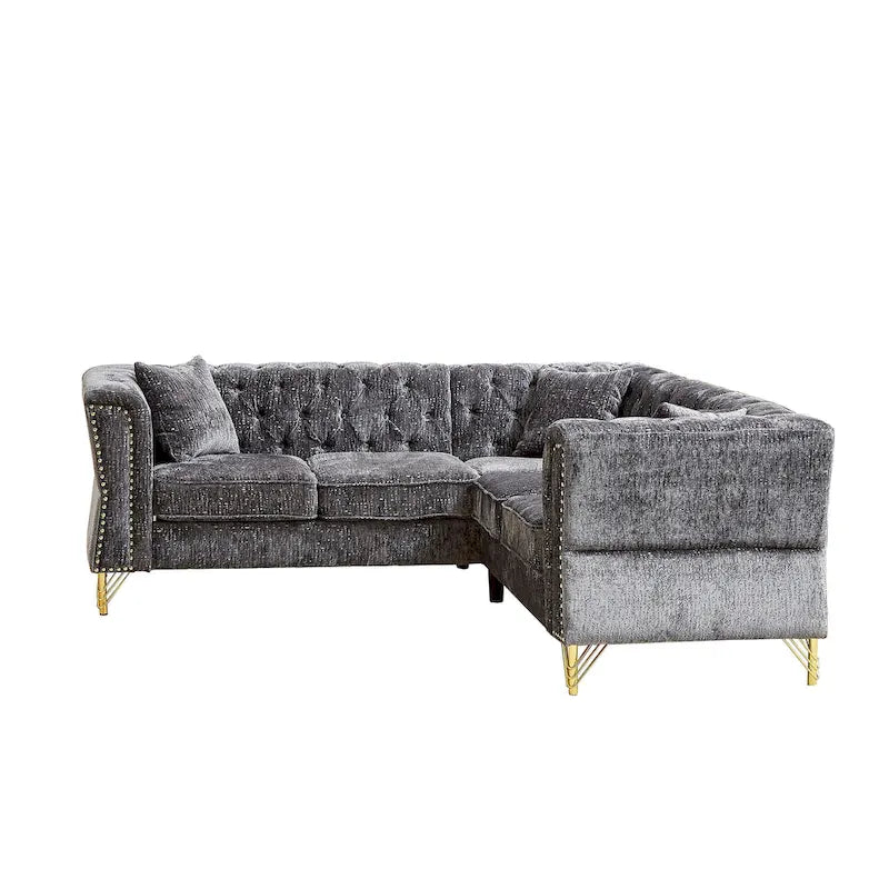 81.5 Chesterfield Chenille L-förmiges Ecksofa mit getufteter Rückenlehne