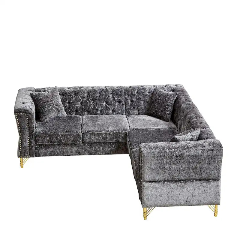 81.5 Chesterfield Chenille L-förmiges Ecksofa mit getufteter Rückenlehne
