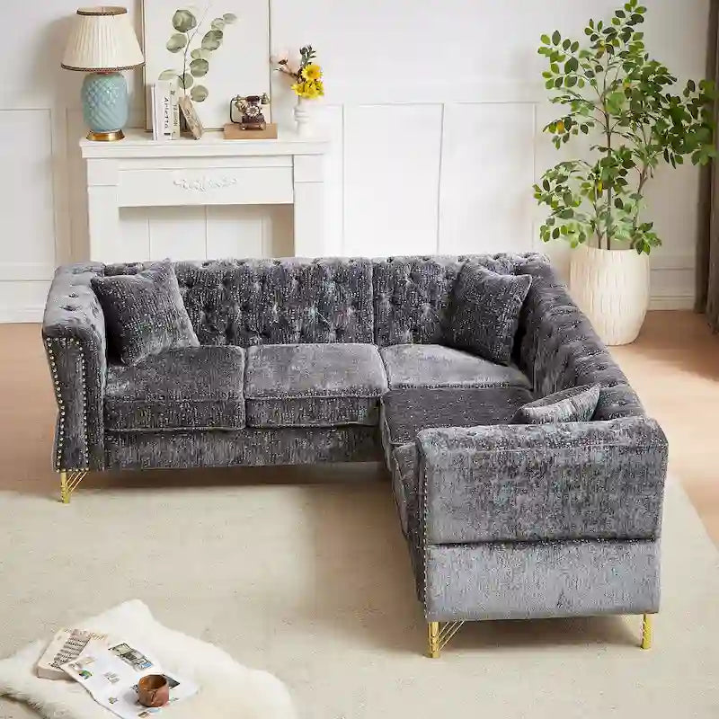 81.5 Chesterfield Chenille L-förmiges Ecksofa mit getufteter Rückenlehne