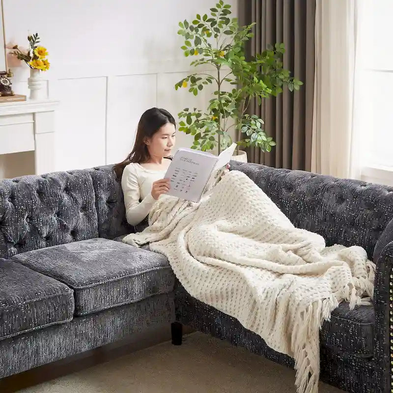 81.5 Chesterfield Chenille L-förmiges Ecksofa mit getufteter Rückenlehne