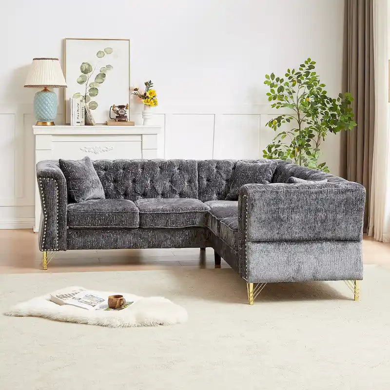 81.5 Chesterfield Chenille L-förmiges Ecksofa mit getufteter Rückenlehne