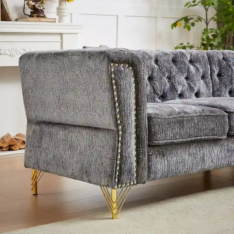 81.5 Chesterfield Chenille L-förmiges Ecksofa mit getufteter Rückenlehne