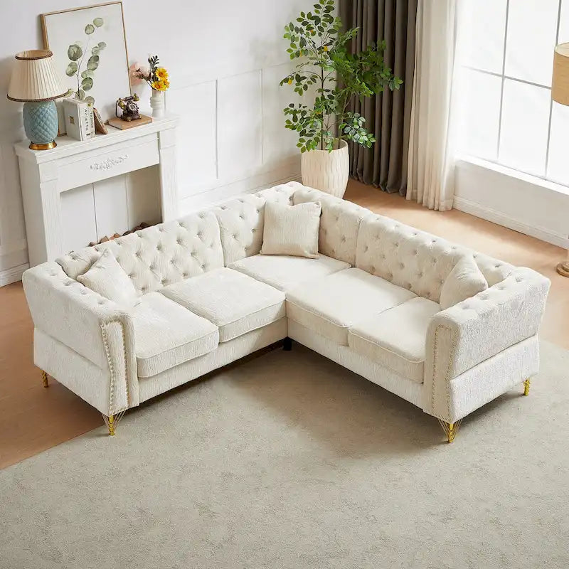 81.5 Chesterfield Chenille L-förmiges Ecksofa mit getufteter Rückenlehne