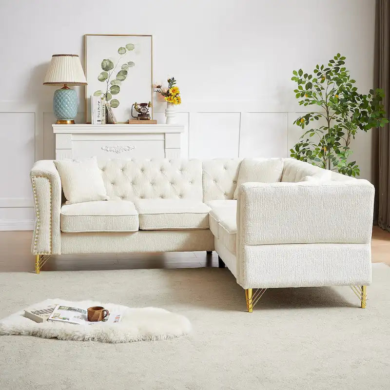 81.5 Chesterfield Chenille L-förmiges Ecksofa mit getufteter Rückenlehne