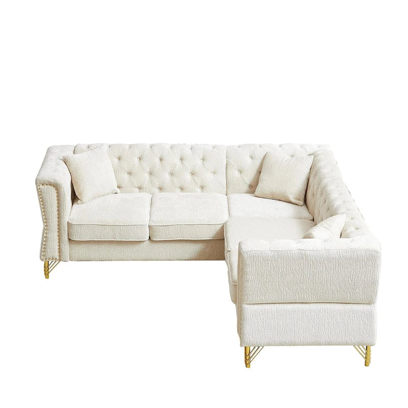 81.5 Chesterfield Chenille L-förmiges Ecksofa mit getufteter Rückenlehne