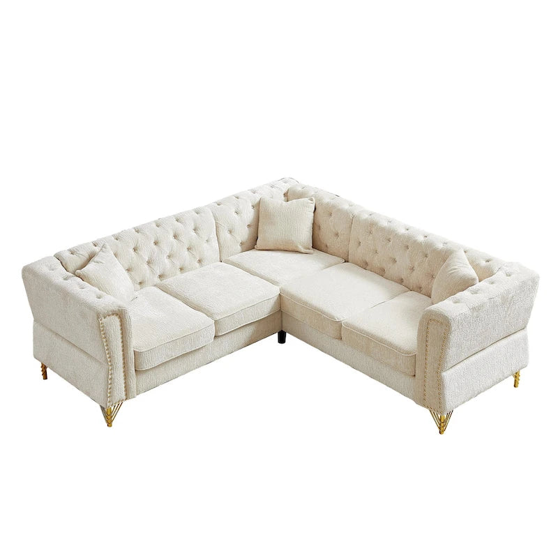 81.5 Chesterfield Chenille L-förmiges Ecksofa mit getufteter Rückenlehne