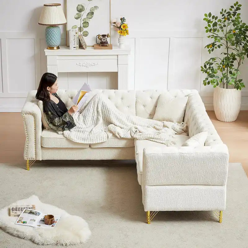 81.5 Chesterfield Chenille L-förmiges Ecksofa mit getufteter Rückenlehne