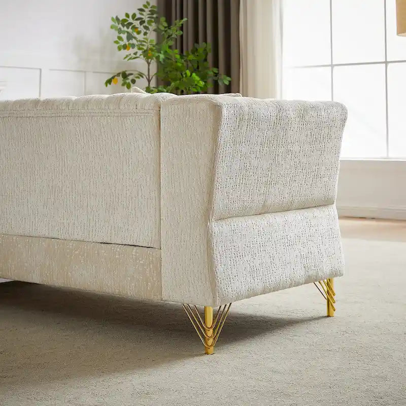 81.5 Chesterfield Chenille L-förmiges Ecksofa mit getufteter Rückenlehne
