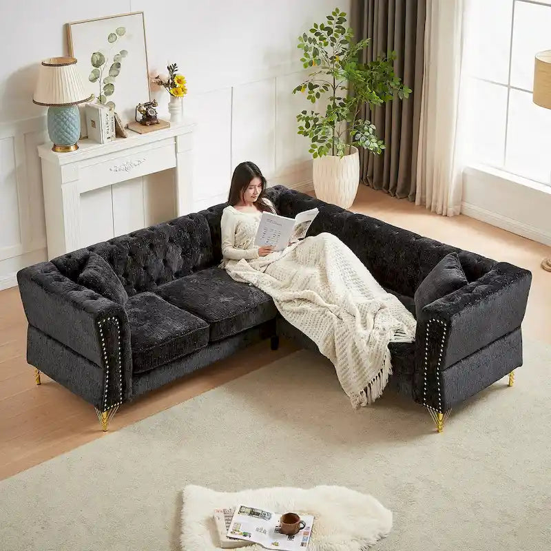 81.5 Chesterfield Chenille L-förmiges Ecksofa mit getufteter Rückenlehne