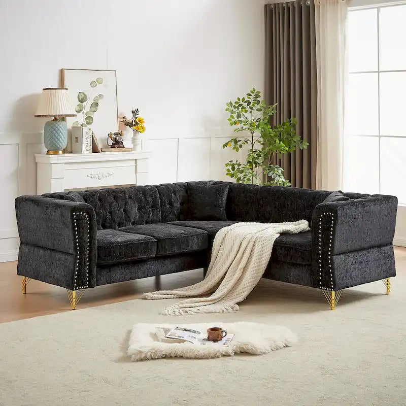 81.5 Chesterfield Chenille L-förmiges Ecksofa mit getufteter Rückenlehne