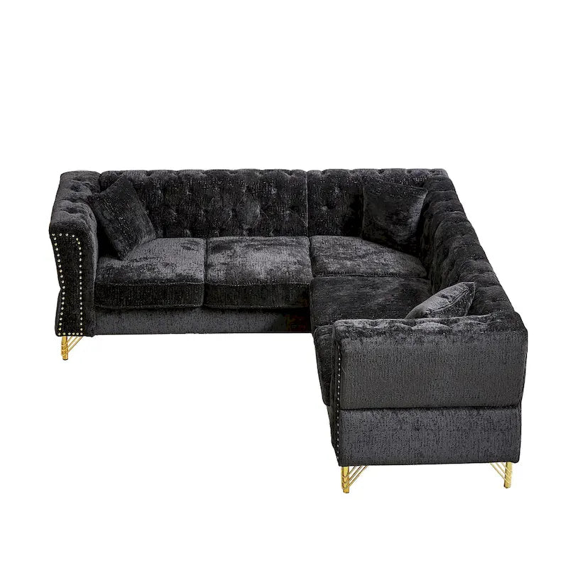 81.5 Chesterfield Chenille L-förmiges Ecksofa mit getufteter Rückenlehne