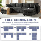 6-teiliges wandelbares modulares Cord-Sofa mit Stauräumen, 2 abnehmbaren Ottomanen, freie Kombination