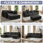 6-teiliges wandelbares modulares Cord-Sofa mit Stauräumen, 2 abnehmbaren Ottomanen, freie Kombination