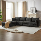 6-teiliges wandelbares modulares Cord-Sofa mit Stauräumen, 2 abnehmbaren Ottomanen, freie Kombination