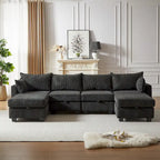 6-teiliges wandelbares modulares Cord-Sofa mit Stauräumen, 2 abnehmbaren Ottomanen, freie Kombination
