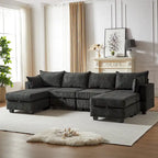 6-teiliges wandelbares modulares Cord-Sofa mit Stauräumen, 2 abnehmbaren Ottomanen, freie Kombination