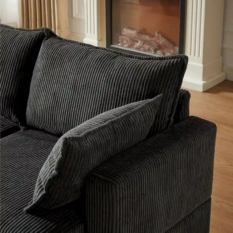 6-teiliges wandelbares modulares Cord-Sofa mit Stauräumen, 2 abnehmbaren Ottomanen, freie Kombination