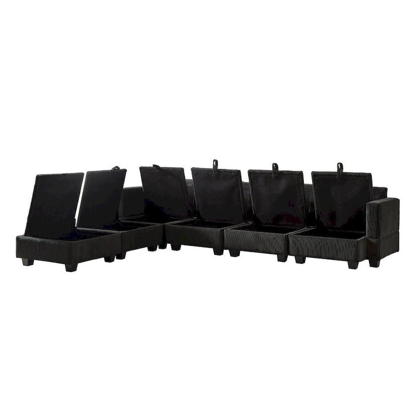 6-teiliges wandelbares modulares Cord-Sofa mit Stauräumen, 2 abnehmbaren Ottomanen, freie Kombination