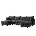 6-teiliges wandelbares modulares Cord-Sofa mit Stauräumen, 2 abnehmbaren Ottomanen, freie Kombination