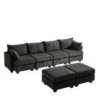 6-teiliges wandelbares modulares Cord-Sofa mit Stauräumen, 2 abnehmbaren Ottomanen, freie Kombination