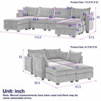 6-teiliges wandelbares modulares Cord-Sofa mit Stauräumen, 2 abnehmbaren Ottomanen, freie Kombination