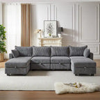 6-teiliges wandelbares modulares Cord-Sofa mit Stauräumen, 2 abnehmbaren Ottomanen, freie Kombination