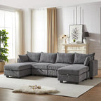 6-teiliges wandelbares modulares Cord-Sofa mit Stauräumen, 2 abnehmbaren Ottomanen, freie Kombination