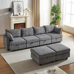 6-teiliges wandelbares modulares Cord-Sofa mit Stauräumen, 2 abnehmbaren Ottomanen, freie Kombination