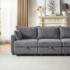 6-teiliges wandelbares modulares Cord-Sofa mit Stauräumen, 2 abnehmbaren Ottomanen, freie Kombination