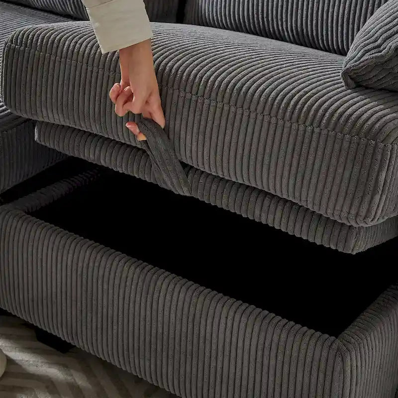 6-teiliges wandelbares modulares Cord-Sofa mit Stauräumen, 2 abnehmbaren Ottomanen, freie Kombination