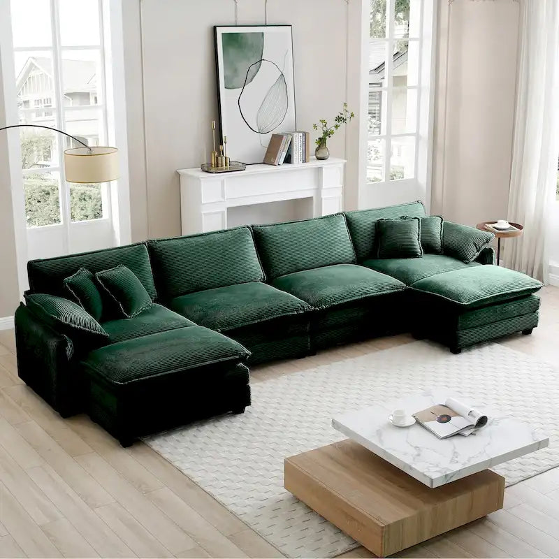 6-teiliges U-förmiges Cord-Modulsofa mit 2 Ottomanen