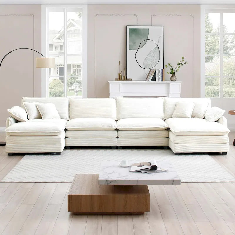 6-teiliges U-förmiges Cord-Modulsofa mit 2 Ottomanen