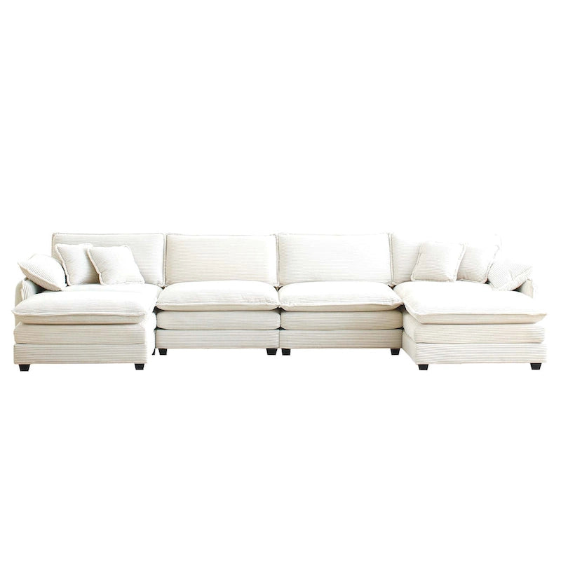 6-teiliges U-förmiges Cord-Modulsofa mit 2 Ottomanen