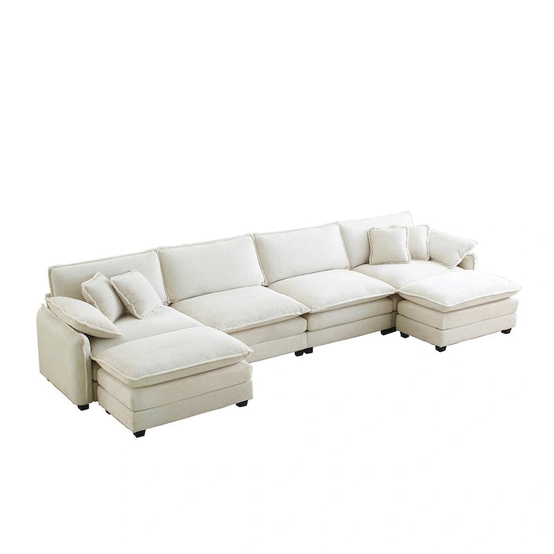 6-teiliges U-förmiges Cord-Modulsofa mit 2 Ottomanen