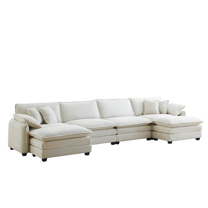 6-teiliges U-förmiges Cord-Modulsofa mit 2 Ottomanen