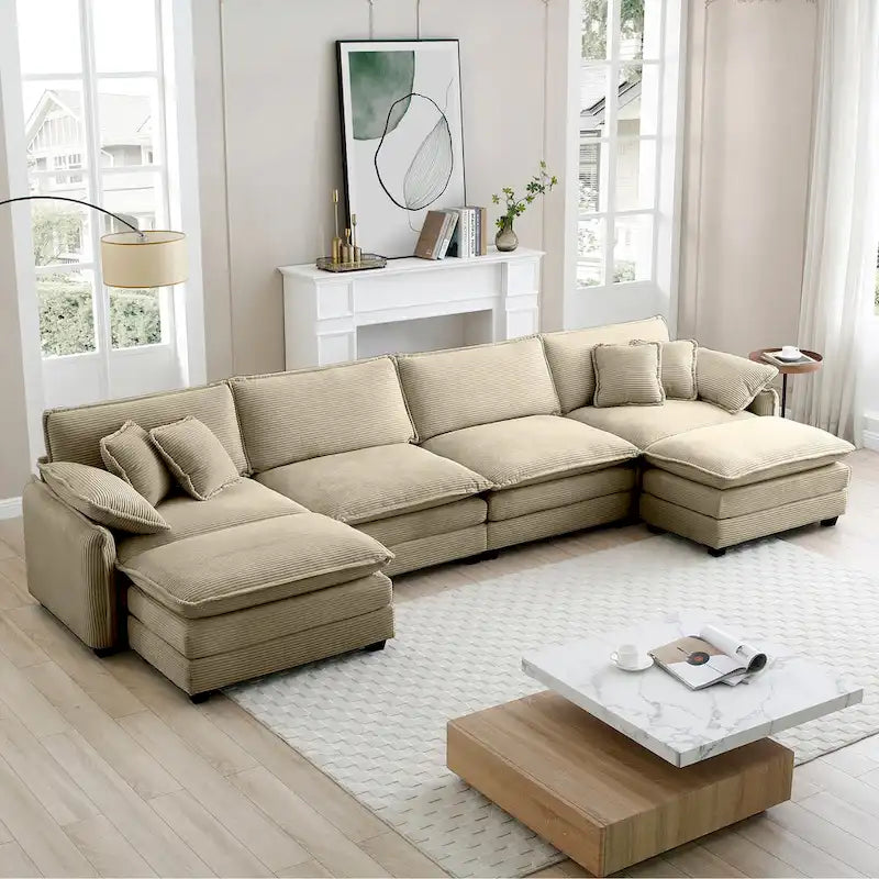 6-teiliges U-förmiges Cord-Modulsofa mit 2 Ottomanen