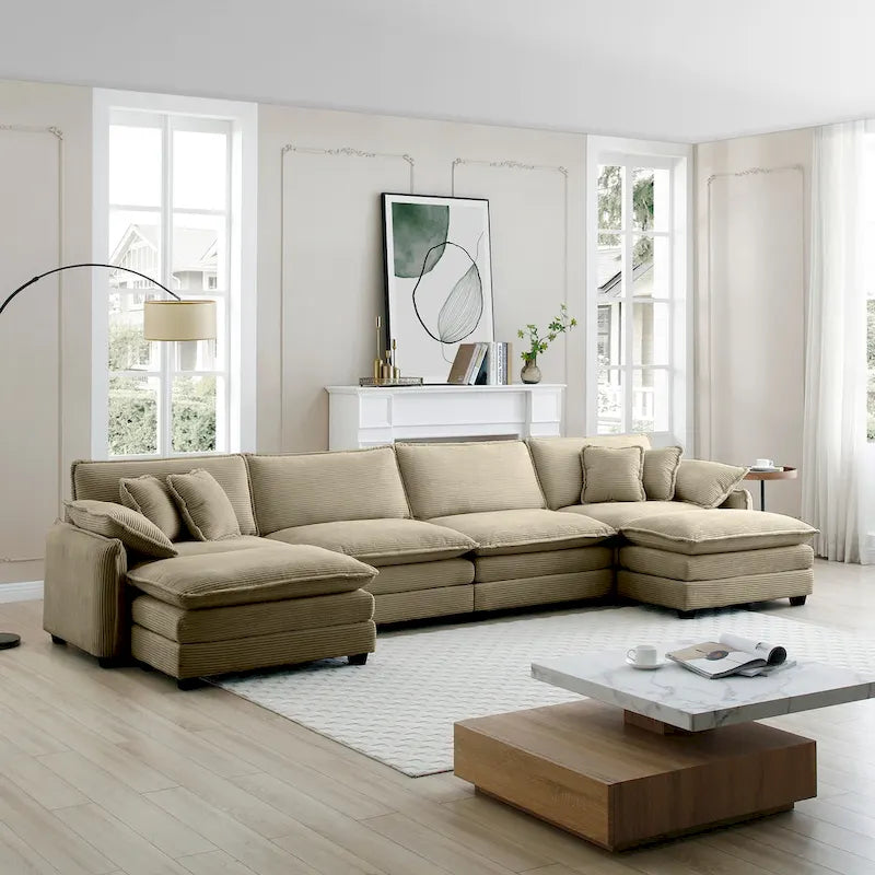 6-teiliges U-förmiges Cord-Modulsofa mit 2 Ottomanen