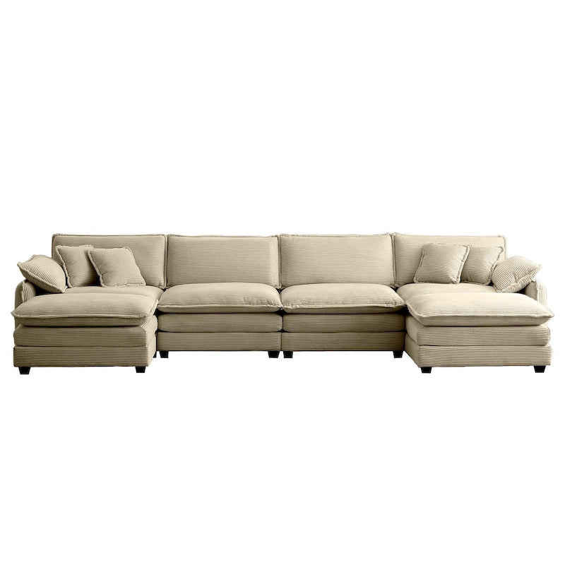 6-teiliges U-förmiges Cord-Modulsofa mit 2 Ottomanen