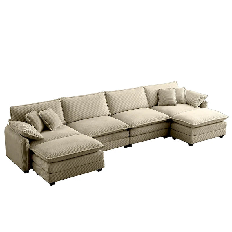 6-teiliges U-förmiges Cord-Modulsofa mit 2 Ottomanen
