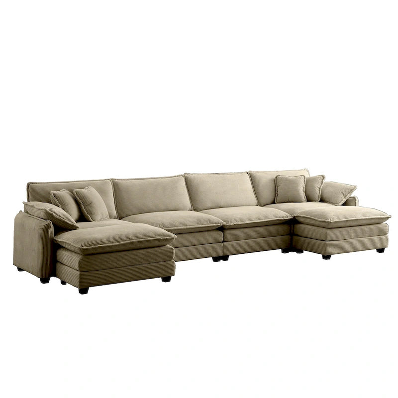 6-teiliges U-förmiges Cord-Modulsofa mit 2 Ottomanen