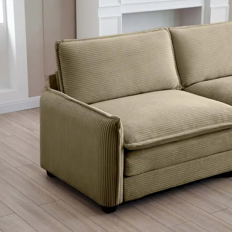 6-teiliges U-förmiges Cord-Modulsofa mit 2 Ottomanen